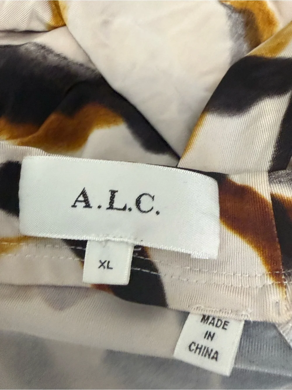 A.L.C. Lia Jersey Printed Maxi Dress Black Camel Abstract Ruched XL $795